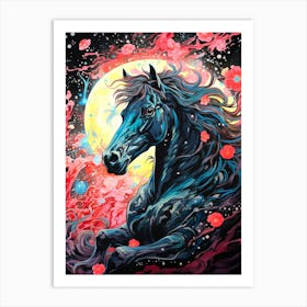 Black Horse In The Moonlight Art Print