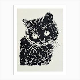 Scottish Fold Cat Linocut Blockprint 7 Art Print