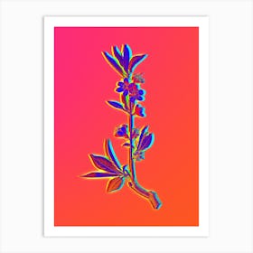 Neon Pink Flower Branch Botanical in Hot Pink and Electric Blue n.0095 Art Print