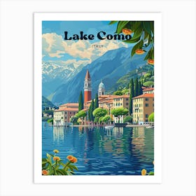 Lake Como Summer Vacation Digital Travel Illustration Art Print