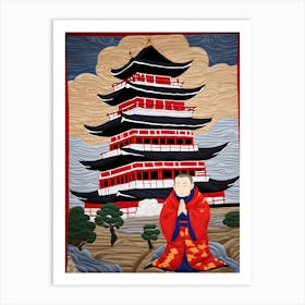 Buddhist Temple, Japanese Quilting Art, 1471 Art Print