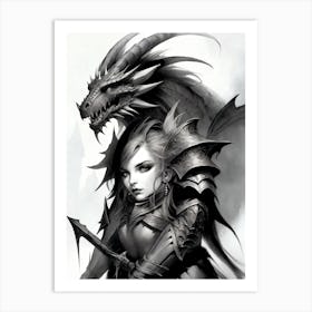 Dragonborn Black And White Painting (14) Art Print