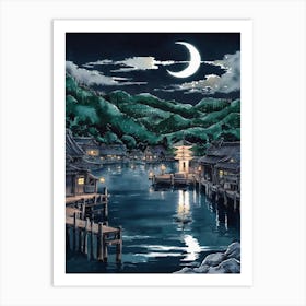 Moonlight In A Japanese Village Art Print