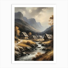 In The Wake Of The Mountain A Classic Painting Of A Village Scene (25) Art Print