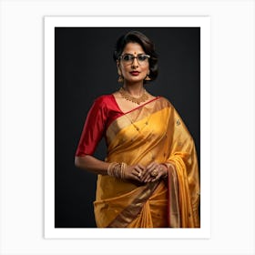 Indian Businesswoman In 30s Adorned In A Formal Saree With A Modern Twist Short Hair Styled Sleekl Art Print