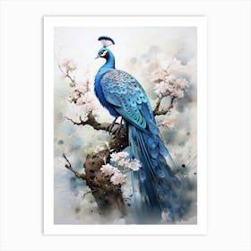 Peacock, Japanese Brush Painting, Ukiyo E, Minimal 7 Art Print