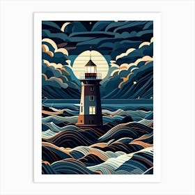 Lighthouse At Night Art Print