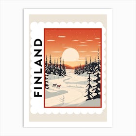 Retro Winter Stamp Poster Lapland Finland 2 Art Print