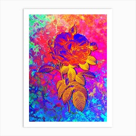 Giant French Rose Botanical in Acid Neon Pink Green and Blue n.0073 Art Print