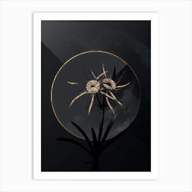 Shadowy Vintage Streambank Spiderlily Botanical on Black with Gold n.0052 Art Print