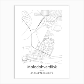 Molodohvardiisk,Ukraine Minimalist Map Art Print