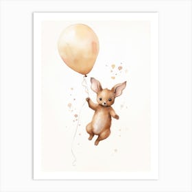 Baby Kangaroo Flying With Ballons, Watercolour Nursery Art 1 Art Print