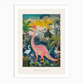 Dinosaur With Swans Painting 3 Poster Art Print