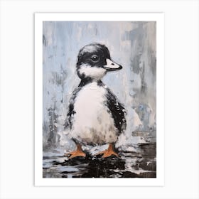 Snow Scene Impasto Portrait Of A Duckling 2 Art Print