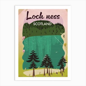 Loch Ness Scotland vintage style travel Art Print