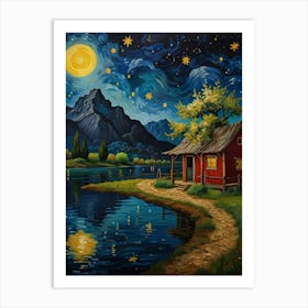 Starry Night By The Lake Art Print