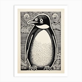 B&W Bird Linocut Penguin 2 Art Print