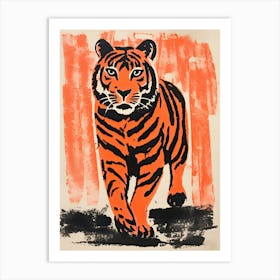 Tiger, Woodblock Animal  Drawing 8 Art Print