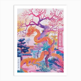 Lunar Year Of The Dragon 2024 Pink Blue Art Print