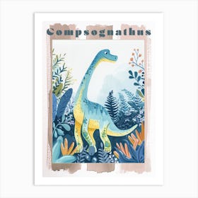 Cute Cartoon Compsognathus Watercolour 3 Poster Art Print
