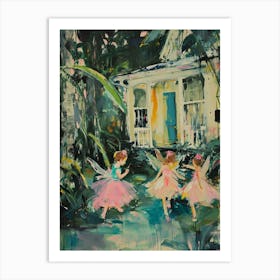 Brushstrokes Fairies In A Garden 2 Art Print