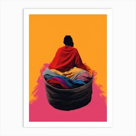 Man Sitting In A Basket Art Print