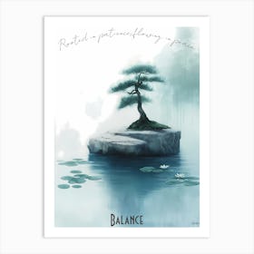 Zen Bonsai And Gentle Stream, soft palette watercolor minimalist Calm Poster Art Print