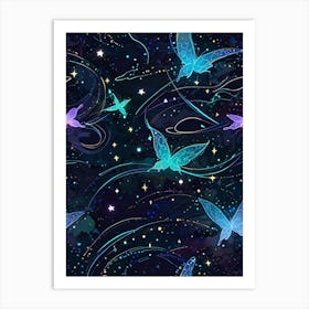 Seamless Pattern With Stars And Butterflies Art Print