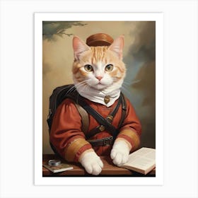 Cat In Uniform Adventure Art Print