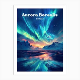 Aurora Borealis Norway Dancing Lights Travel Art Art Print