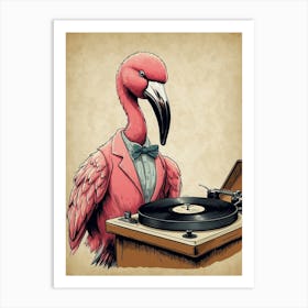 Flamingo At The Turntable Art Print