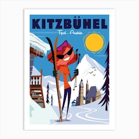 Kitzbuhel Poster Blue & White Art Print