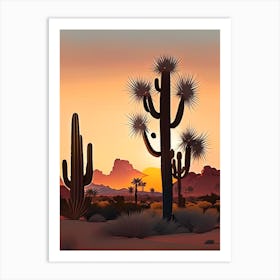 Joshua Trees At Dawn In Desert Vintage Botanical Line Drawing  (6) Art Print