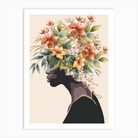 Profile Of A Woman With Flowers 2 Art Print