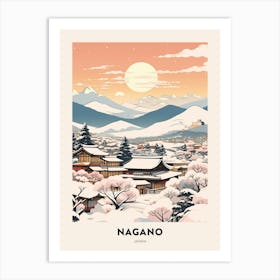 Vintage Winter Travel Poster Nagano Japan 3 Art Print