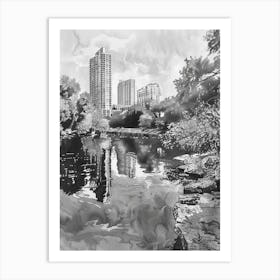 Laguna Gloria Austin Texas Black And White Drawing 2 Art Print