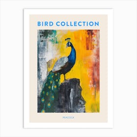 Brushstrokes Blue & Mustard Peacock Poster Art Print