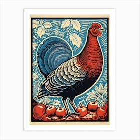 Vintage Bird Linocut Turkey 1 Art Print