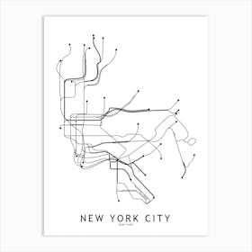 New York City Subway White Map Art Print
