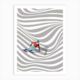 Skier On A Striped Background Art Print