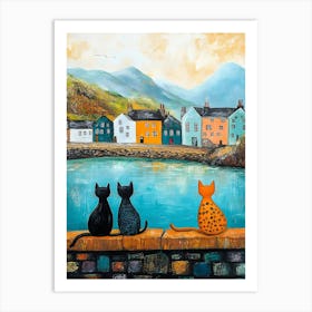 Irish Fishing Village With Cats 1 Art Print