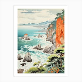 Tojinbo Cliffs In Fukui, Ukiyo E Drawing 1 Art Print