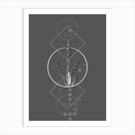 Vintage Pale Yellow Eyed Grass Botanical with Line Motif and Dot Pattern in Ghost Gray Art Print