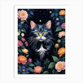 Cat In Flowers 8 Art Print