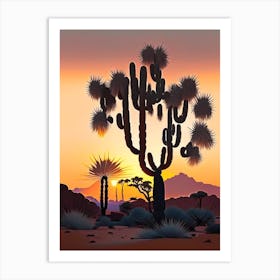 Joshua Tree At Dawn In Desert Vintage Botanical Line Drawing  (2) Art Print
