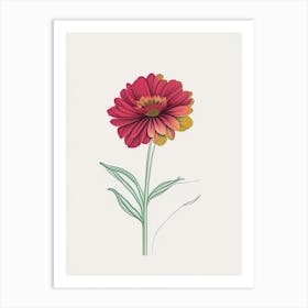 Zinnia Floral Minimal Line Drawing 1 Flower Art Print