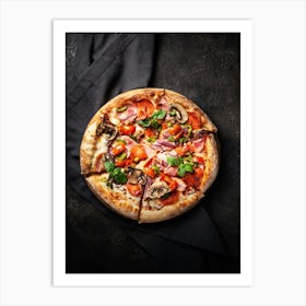 Pizza, blackboard — Food kitchen poster/blackboard, photo art Art Print