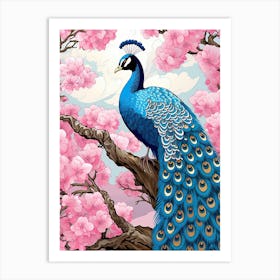 Peacock Animal Drawing In The Style Of Ukiyo E 3 Art Print