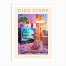 Pastel Pink Toy Dinosaur Watching Tv Poster Art Print