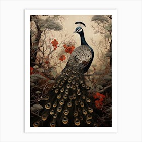 Dark And Moody Botanical Peacock 3 Art Print